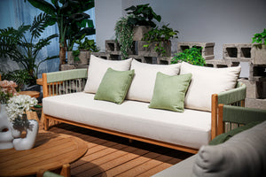 Teak Wood Outdoor Three-Seater Double Armrest  Sofa