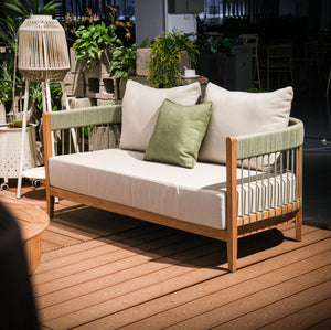 Teak Wood Outdoor Two-Seater Double Armrest Sofa
